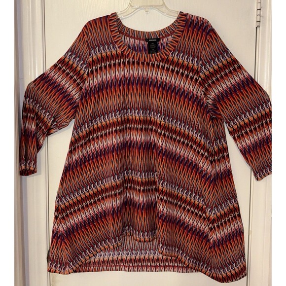 Women's Premise  2XL Top Multi Color Orange Geo Pattern 3/4 Sleeve Point Hem - Picture 4 of 13